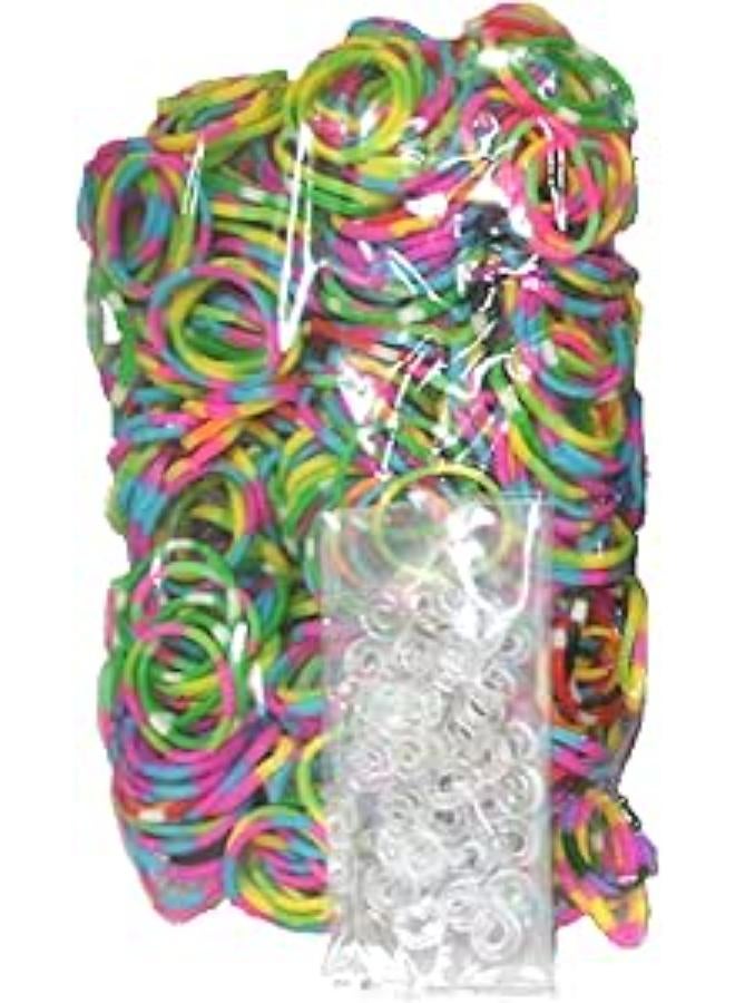 Bluedot Trading 1200-Piece Do-It-Yourself Bracelet Kit Refill Pack, Includes Rubber Band and S-Clips for Loom Art/Kids Craft with Rainbow, Tie Dye